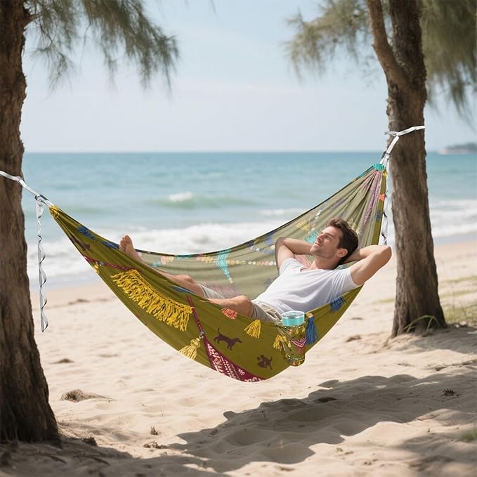 Tassel and Pet Camping Hammock Fabric for Outside Patio Garden