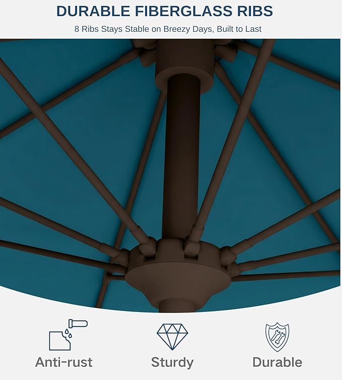 10FT Patio Umbrella, Outdoor Umbrella with Push Button Tilt and Crank, 8 Sturdy Ribs, UV Protection & Waterproof Market Umbrella for Pool, Backyard, Beach,Deck (Lake Blue)