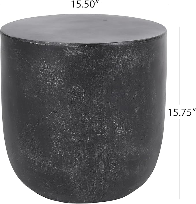 Outdoor Side Table Patio Concrete Side Table Round Drum End Table Faux Stone Side Tables Travertine Small Coffee Tables, Garden Stool Plant Stand for Backyard, Cylindrical, Antique Black