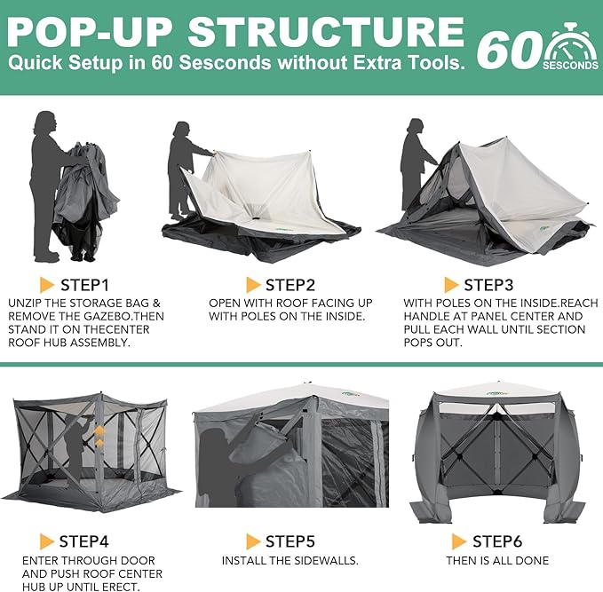 COBIZI 10x10 FT Pop up Gazebo, Popup Canopy Tent,Screened in Gazebos with sidewalls, Waterproof Portable Outdoor Small Screen Tents Sun Shelter,carpas para Patio for Camping, Garden and Backyard,Grey