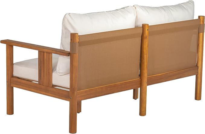 Christopher Knight Home Willy Acacia Wood Patio Furniture Set with Water-Repellent Cushion, 4 Piece Outdoor Acacia Wood Conversation Set, Outdoor Sectional Sofa Set with Coffee Table, Beige+Teak