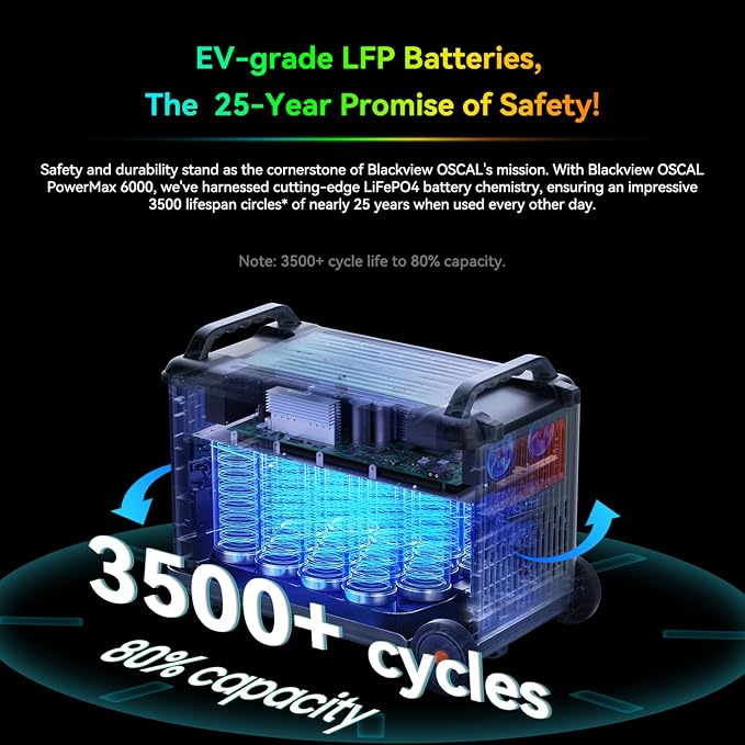 Powermax 6000W(9000W Peak) Portable Solar Power Station, 3600Wh LiFePO4 Battery, 1.6H Fast 2400W Solar Charging Generator for Camping, RV, Home Backup, Emergency