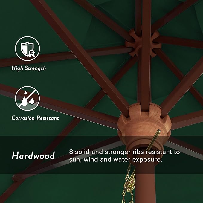 California Umbrella 7.5' Round Hardwood Frame Market Umbrella, Stainless Steel Hardware, Push Open