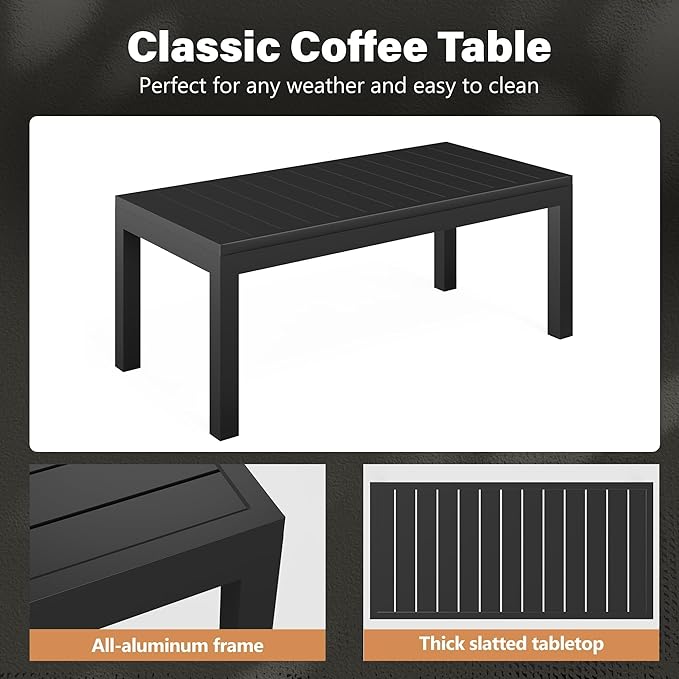 Solaste Aluminum Outdoor Furniture Set, 7 Seats Water-Resistant Patio Conversation Furniture Set, Metal Patio Sofa Set with Coffee Table for Backyard Poolside Garden, Blue