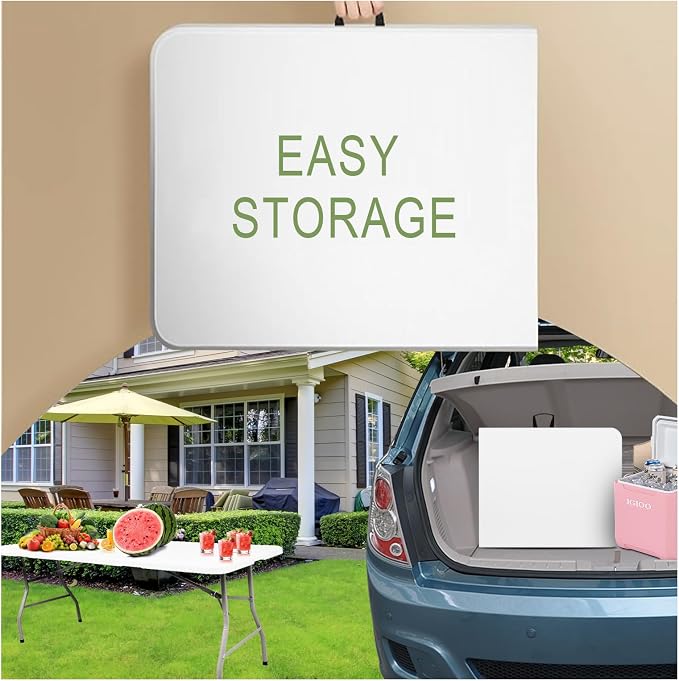 6FT Plastic Folding Table - Portable Picnic Table for Camping, Party, Wedding & Picnic - Outdoor Folding Table with Lock and Handle