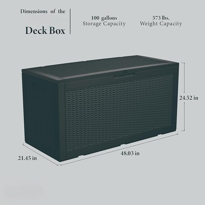 Outdoor Storage Box, 110 Gallon Resin Deck Box Waterproof for Patio Furniture, Garden Tools and Pool Accessories, Lockable UV-Resistant Storage Bin Bench Cabinet for Outside, Black