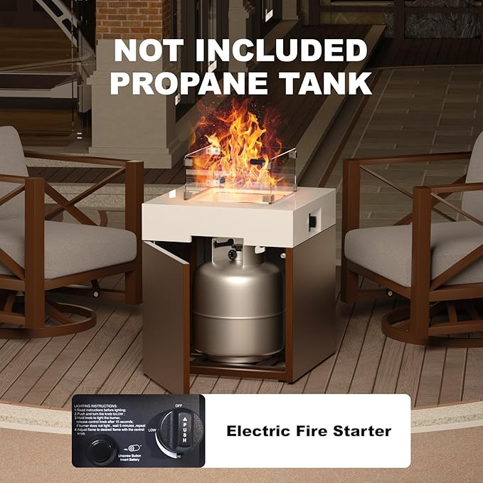MBY Aluminum Patio Furniture Set with Fire Pit Table, 6-Piece All-Weather Outdoor Conversation Set with Swivel Rocking Chairs, Oversized Modern Sofa for Backyard, Deck, Balcony-Brown