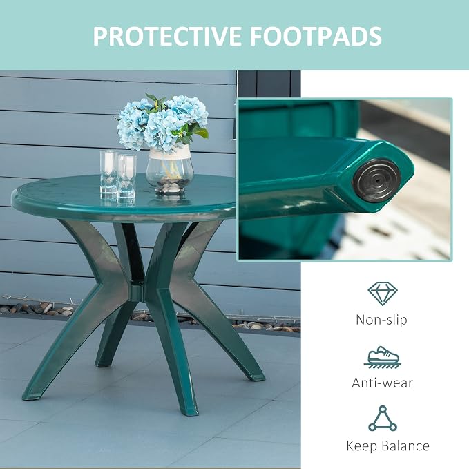 Penau 36.25 Inchs Dia Round Plastic Patio Table with Umbrella Hole, Outdoor Bistro Dining Table for Bar Garden Backyard Poolside Yard, 36.25 x 28.25 Inchs, Green