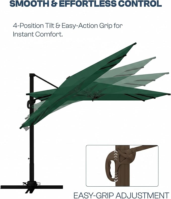 9x9 FT Square Cantilever Umbrella,Easy Tilt, Fade Resistant & 360° Rotation, Offset for Pool Deck Backyard Patiodark green (Base not Included)