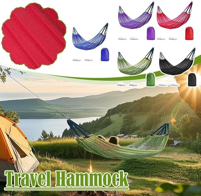Camping Hammock Nylon Mesh Portable Hanging Bed Outdoor Hammock for Adults 440lbs Capacity, Anti-Roll Breathable Hammocks for Hiking Travel Beach Garden Backpacking(Blue)
