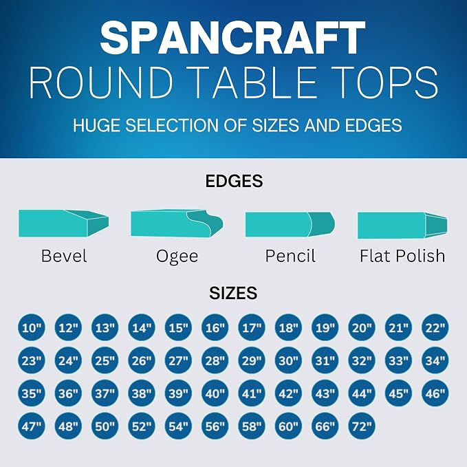 Spancraft 24" Inch Round 1/2" Thick Clear Glass Table Top with Flat Polished Edge and Tempered Glass, Replacement Glass Table Top, Great for Dining Tables, end Tables, and Outdoor Patio Table Tops or
