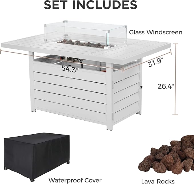 Wisteria Lane Aluminum Outdoor Patio Furniture Sets with Fire Pit Table, 4 Piece Metal Patio Conversation Sets Modern Outdoor Sofa Couch with Cushion, White