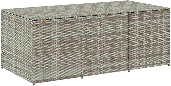 Gecheer Outdoor Storage Box, Large Grey PE Rattan Powder-Coated Steel Deck Box for Patio, Balcony, and Garden