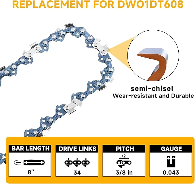12-Inch DWZCSB12 Chainsaw Guide Bar and DWO1DT612 Saw Chains, Durable Guide Bar Compatible with DEWALT Chainsaw DCCS620, DCCS620B, DCCS620P1