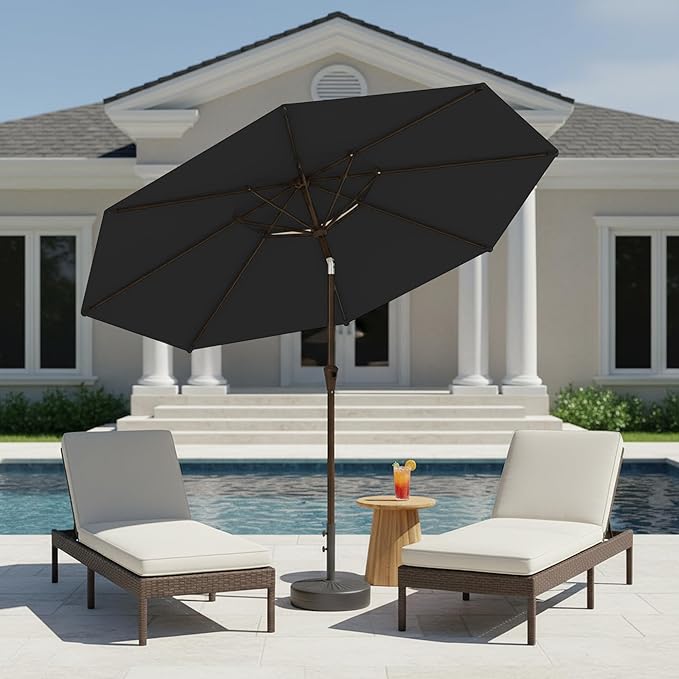 9ft 2-Tiers Patio Umbrella,Outdoor Market Table Umbrella with Push-Button Tilt & Crank | UV Protection,Suit for Backyard,Garden,Pool,Deck(Black)