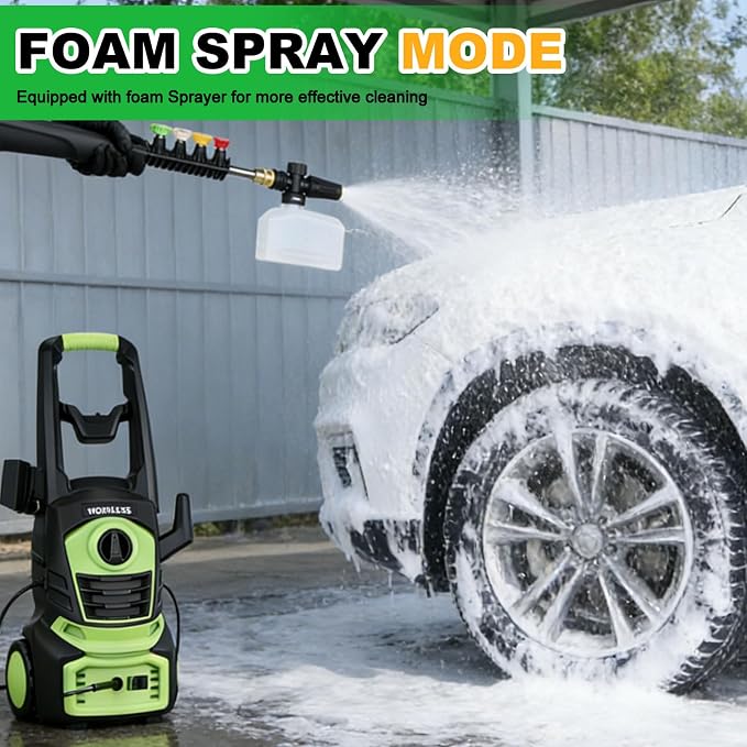 Pressure Washer, Power Washer with 4 Quick Connect Nozzles, Foam Cannon, High Pressure Cleaning Machine for Cars/Fences/Driveways/Patios/Home Cleaning, PWMA Certified