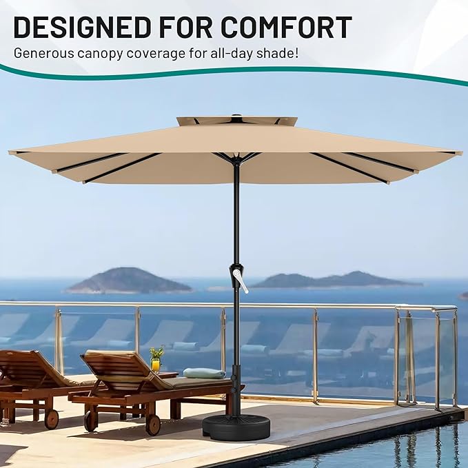 AreShark 8'x10' 2 Tiers Rectangular Patio Umbrella - Outdoor Umbrella Waterproof UV Protection, Market Table Umbrella w/Crank for Pool, Backyard, Deck(Beige)