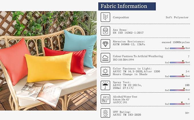 VAKADO Green Waterproof Outdoor Throw Pillow Covers 18x18 Set of 2 UV Fade | Soft polyester, hidden zipper. Fade resistant, patio porch garden furniture. Machine washable, all-season durability.