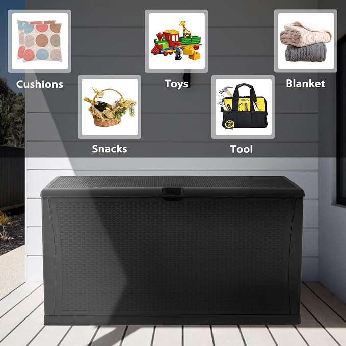 Crownland 120 Gallon Outdoor Patio Storage Deck Box Backyard Resin Container Weatherproof Box Patio Garden Furniture Storage Boxes All Weather Using,Black