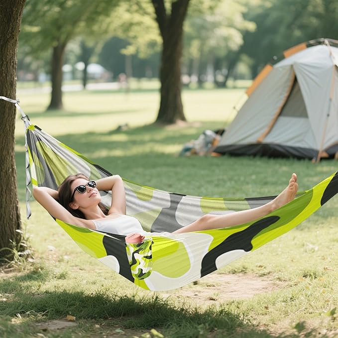 Bold Lines Solid Color Lime White Black 330lb Capacity Camping Hammocks with Tree Straps Tree Hammock for Indoor Outdoor Patio Base para hamaca