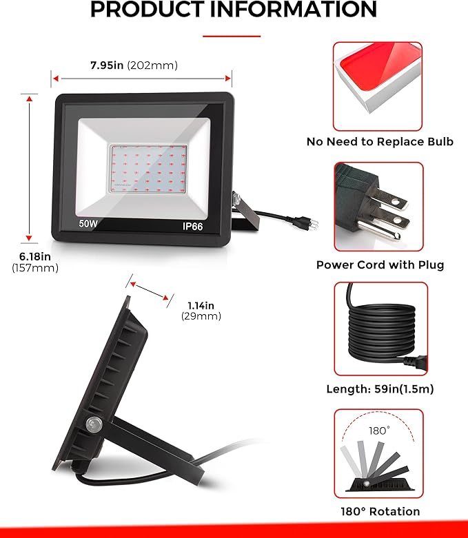 L LOHAS LED Red and Green Christmas Flood Light Outdoor, 𝑫𝒖𝒔𝒌 𝒕𝒐 𝑫𝒂𝒘𝒏 50W Plug in Flood Light, IP66 Waterproof Christmas Decorations, 2300lm Christmas Lights for Yard, Party, UL Listed