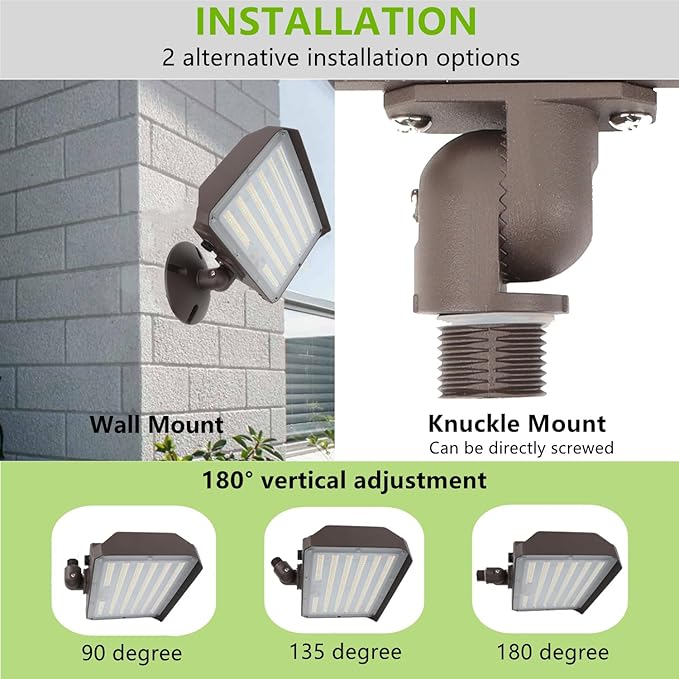 180W Outdoor LED Flood Light Dusk to Dawn with Knuckle, 25200LM 1500W Equivalent, 100-277V 5000K Daylight, ETL Commercial LED Flood Light Fixture, Outdoor Security Lighting for Landscape/Parking Lot