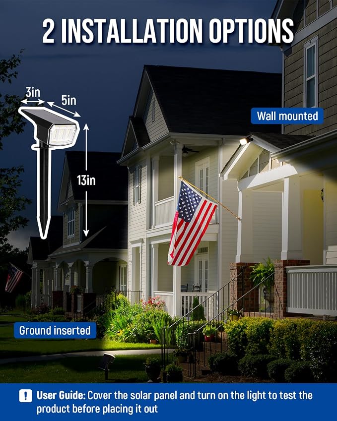 Solar Spot Lights Outdoor Waterproof, Solar Spotlights, 4 Packs, Warm White | 63 LED, 3 Lighting Modes, 120° Adjustable Solar Landscape Lights for Yard, Garden, House, Garage, Pathway