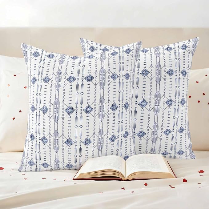 Outdoor Waterproof Pillow Covers Ikat Ethnic Seamless Decorative Throw Pillow Protectors,Indian Tribal Texture on White Pillowcase Cushion Cases for Patio Sofa Garden Couch,20x20in,Pack of 2