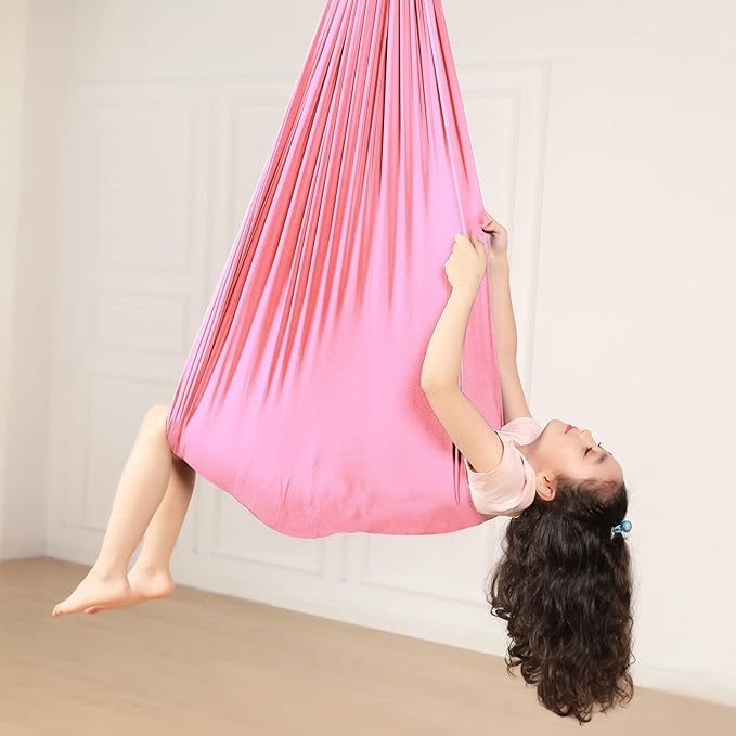 Kids Sensory Therapy Swing Children's Swing Hammock Elastic Cuddle Hammock Indoor Hanging Chair for Boys Girls with Special Needs Autism ADHD SPD Asperger's Sensory Integration (Pink)