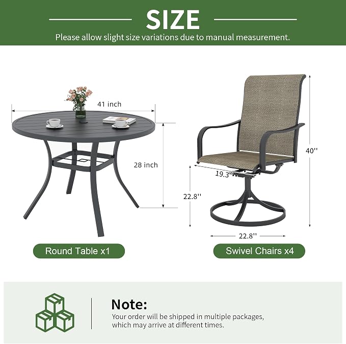 Anmutig 5 Piece Outdoor Patio Dining Set, 4 Swivel Rocking Patio Chairs & 41" Round Dining Table Outdoor Furniture for Backyard Bistro Garden Poolside, Light Tan/Grey
