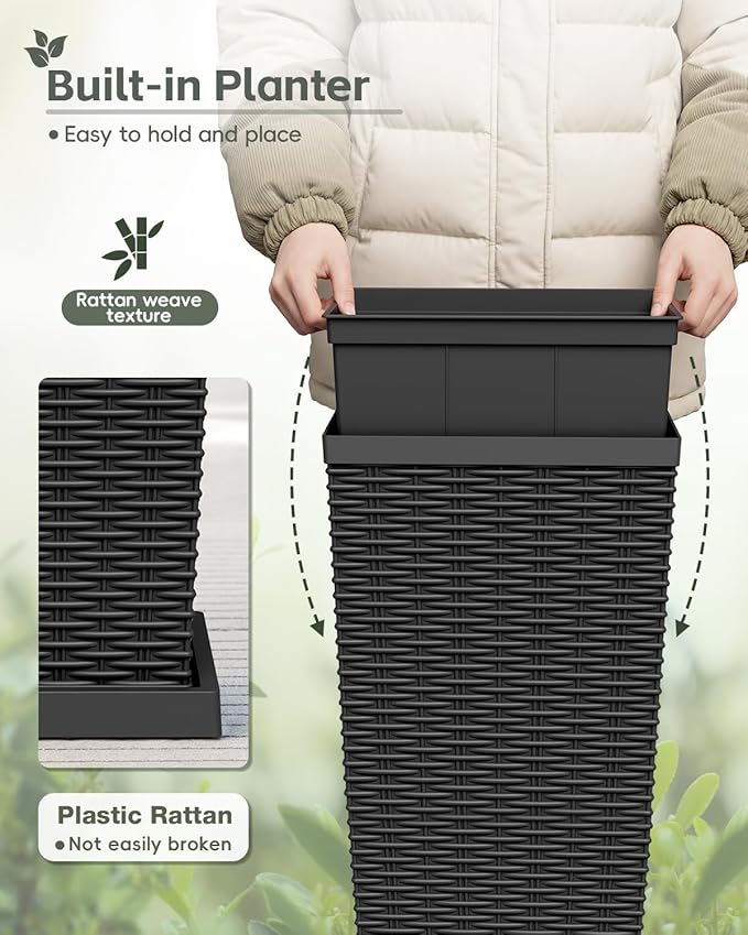 Greesum 30 Inch Tall Plastic Planters with Detachable Inner Pot & Drainage Holes (Set of 2), Extra Large Outdoor Flower Pots for Large Plants, Trees, Patio, and Garden, Black