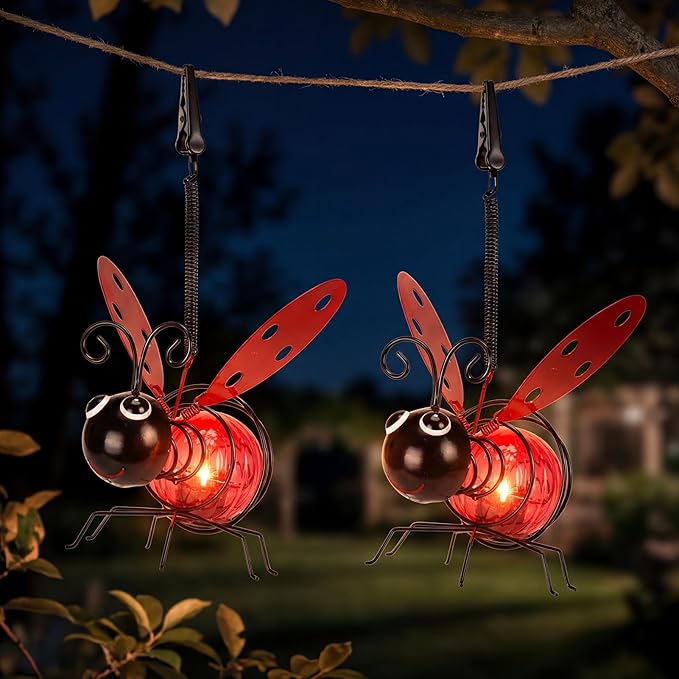 Calenzana Red Ladybug Outdoor Solar Garden Light, Waterpoof Hanging Solar Light for Yard Patio Backyard Porch, Gifts for Women Mom Grandma