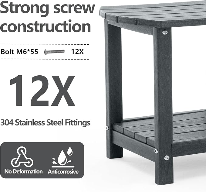 Adirondack Small Outdoor Side Table - Weatherproof HDPE Patio End Table with 2-Tier Storage for Firepit, Balcony, Garden, Poolside or Bathroom (Grey, Set of 4)