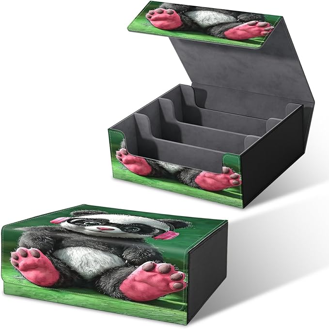 Large Card Deck Box for MTG, Fits 1200+ Sleeved Cards, PU Leather Storage Case with Strong Magnetic Closure, Multiple Colors for TCG CCG Baseball Card Collections, Pink Headphones Panda