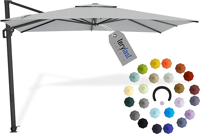 Midtown Umbrellas 9 x 9 Ft Outdoor Cantilever Patio Umbrella w/Terylast Matter Grey Fabric - Rotate 360° Offset Patio Umbrella, Deck Patio Umbrella, Backyard Umbrella & Garden Umbrella - Black Frame