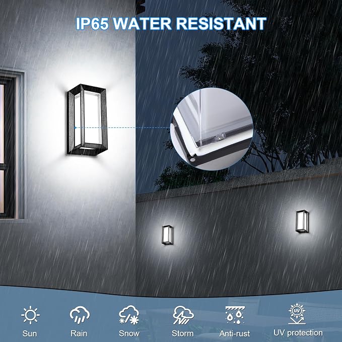 ledmo Outdoor Wall Lights Fixture with LED Beads 6000K 1800LM Waterproof Anti-Rust Christmas Lights Aluminum Acrylic Shade Modern Exterior Lighting for House Front Porch Patio 6 Pack