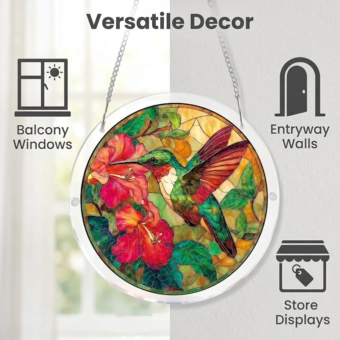 Acrylic Puzzle Suncatcher, Stained Glass Suncatcher Window Hanging, DIY Sun Catcher Kits for Adults, Home Decor Gift for Women, Friends 7.4in (Hummingbird)