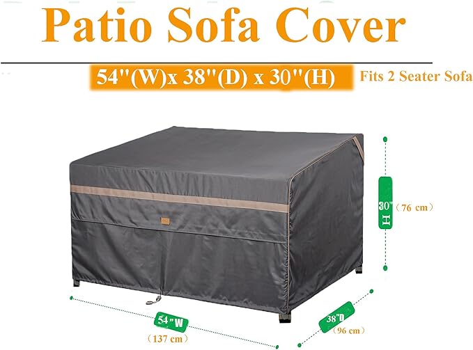 Heavy Duty Waterproof Outdoor Patio Loveseat Sofa Cover UV Resistant Patio Furniture Covers 2 Seater 54" W X 38" D X 30" H Dark Grey