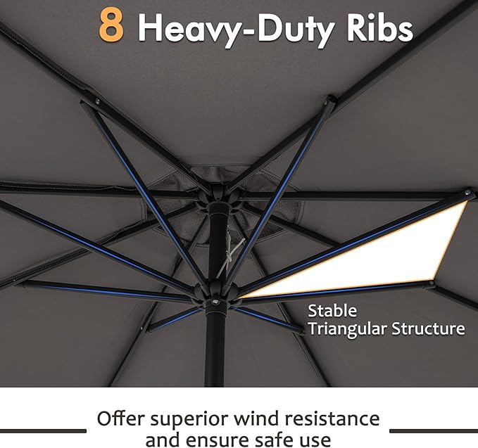 Tangkula 8.5 FT Outdoor Patio Umbrella, Modern Table Umbrella with 8 Heavy Duty Ribs, Vented Top & Crank Handle, Sun-proof Canopy, Market Umbrella for Patio, Garden, Poolside (Grey)