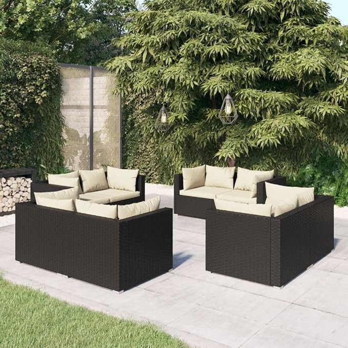 8 Piece Patio Lounge Set with Cushion, Piece Patio Set Furniture Conversation Sets Patio Lounge Set Outdoor Patio Sectional s Poly Rattan Black