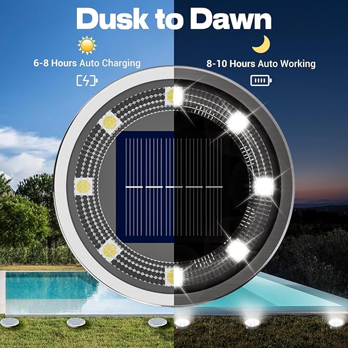 vighep Solar Ground Lights,12 Pack Flat Solar Lights Outdoor Waterproof, Bright LED Solar Disc Lights, 6000K Cool White Landscape Lighting for Outside Yard Garden Pathway Driveway Lawn