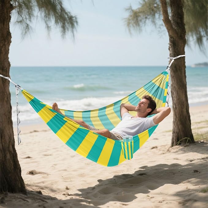 Yellow Blue Simple Stripe 330lb Capacity Hammocks for Camping Fabric Hammock for Patio Backyard Lounge Base hamaca para acampar