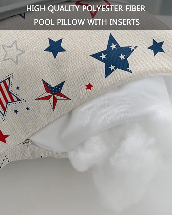 Outdoor Pillows Covers with Inserts 4th of July USA Flag Star Beige Waterproof Recliner Pillow with Adjustable Strap Throw Pillows for Patio Furniture Pool Lounge Chair, 11x16 inch, 1PCS