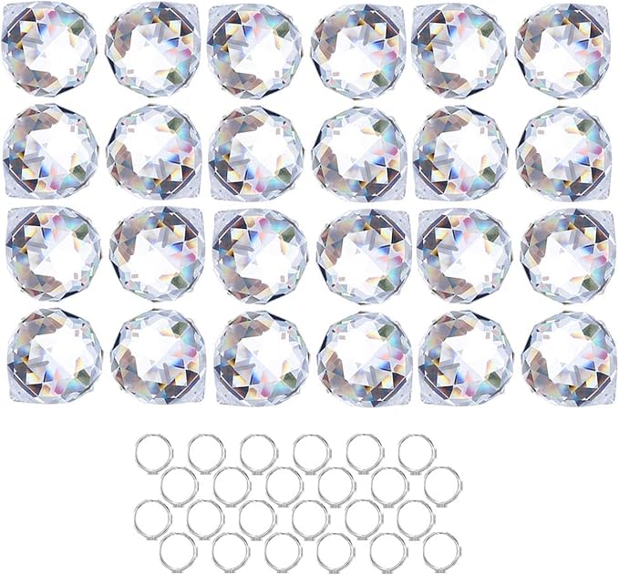 24pcs Clear Crystal Ball Prism Suncatcher Rainbow Pendants Maker,20mm | Crystal Prisms Hanging Crystals for Windows Home Garden,Beads For Suncatcher,Glass Ornaments For Christmas Tree