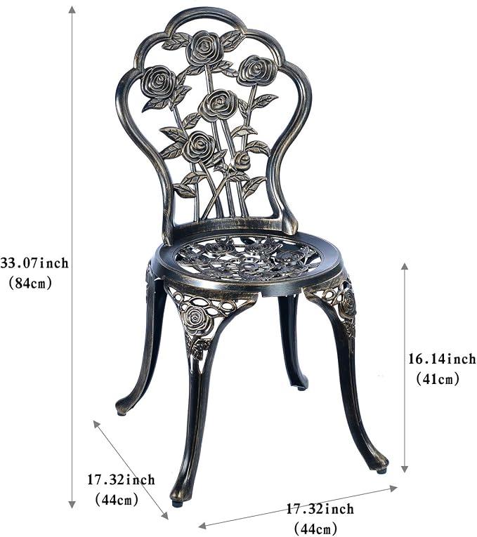 C/G 3 Piece Bistro Set, Outdoor Patio Table, Anti-Rust Cast Aluminum for Front Porch & Yard (Antique Copper)