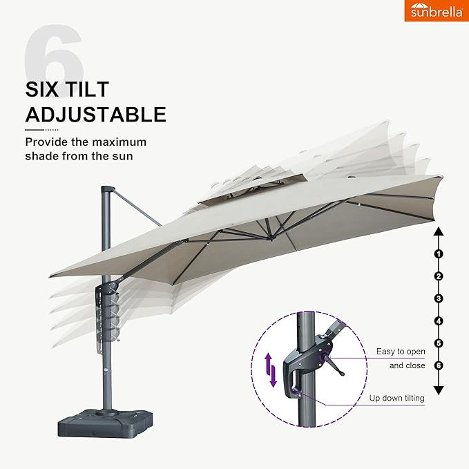 PURPLE LEAF Patio Umbrella with Base Included 12FT Outdoor Double Top Large Offset Hanging Cantilever Umbrella 360° Rotation Square Umbrella for Garden Deck Pool Backyard Cast Ash