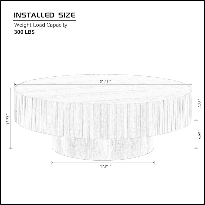 Round Coffee Table, Natural Wood, Modern Style, Slatted Base Design, Living Room Table (Black, 31.49)