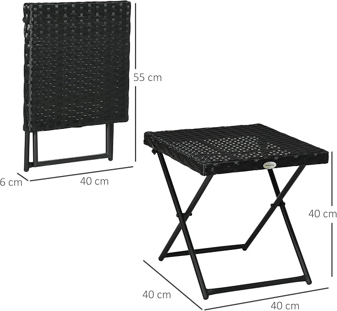 Outsunny Cosy Chic Folding Garden Coffee Table, Dimensions: 40 x 40 x 40 cm, Steel Resin Wicker Imitation Rattan Black