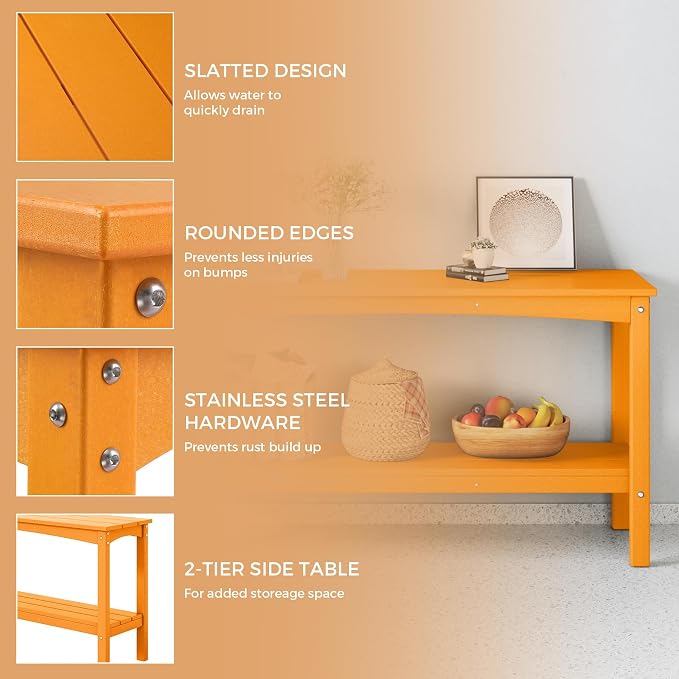 Costaelm Outdoor Plant Stand, 2-Tier Small Outdoor Table, Outdoor Side Tables for Patio or Indoor, Patio Table for Pool, Porch, Weather Resistant Easy Maintenance, Orange