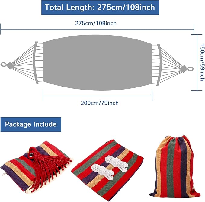 Double Hammock with Tree Straps 108x59in Heavy Duty 770 lbs Camping Hammock with Tassels Portable Colorful Canvas Hammocks with Carry Bag for Backyard Outdoor Beach Patio